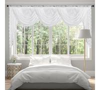 Lace Swag Valance Curtain 1 Panel Semi Sheer Light Filtering Privacy Floral Patterned Valances with Tassel Voile Swags for Kitchen Cafe Bedroom Bay Windows (A - White, W 98.5" x L 41.4" (1 Panel))