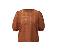 Lace T-shirt with Round Neck and Puff Sleeves Women QS Marron S