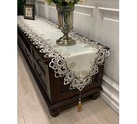 Lace Table Runner for Oval Table, Embroidered Dust Cover with Tassels, Decorative Dresser Tablecloth, TV Cabinet Cloth
