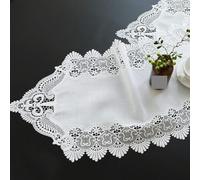 Lace Table Runner， Table Runner Embroidered Lace Rustic Linen Fabric Floral(White,50 * 200cm)