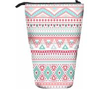 Lace Telescopic Pencil Stationery Case Pens Storage Box with Zipper Closure for Women Men Boys Girls Ethnic Tribal Geometric Triangle Modern Dot Wave Diamond Ornament Circle