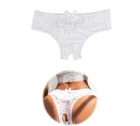Lace Thong for Women French Knickers Plus Size Sexy Lace Brazilian Knickers with Back Bow Hipster Panties Cheeky Low Waist Briefs Pantys White UK 20