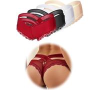Lace Thongs for Women Plus Size Naughty Tangas Knickers Ladies Lace Underwear Sexy Stretchy Hollow Panties Briefs,Black Red White 3 Pack UK 16 18