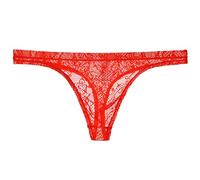 Lace Thongs G-String Men's Underwear Sexy See-Through Underpants for Men UK Hot Sissy Tanga Thong Bulge Pouch G String Erotic Briefs Suitable Lingerie for Stag Do Fancy Dress Costume Red