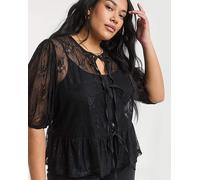 Lace Tie Front Top Black 26