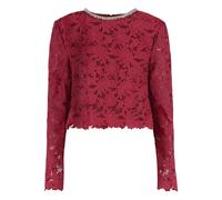 Lace Top with Crystals, female, Self Portrait, Long Sleeve T-Shirts, Red, 2XS, Tops 2XS
