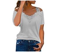 Lace Tops for Women UK Sale Clearance Cold Shoulder Summer Casual V Neck T Shirt Ladies Plus Size Short Sleeve Oversized Tshirts Plain Casual Loose Tunic Tops