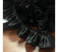 Lace Trim,1Yard 5.5cm Pink Black White Red Shiny Satin Pleated Ribbon Fabric Ruffle Edge Hem for DIY Crafts Baby Dress Bouquet(Black)