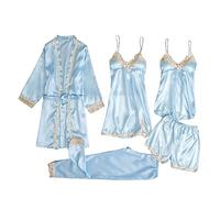 Lace Trim Loungewear Cami Bras 4 Piece Pajamas Women's Robes Underwear Short Robe with Belt Sexy Nightwear for Women Plus Size Silk Pyjamas for Women Women's Lace Robe Sexy Lingerie for Women Sets