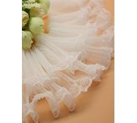 Lace Trim，Pleated Chiffon Edge Trim ，9CM Wide Two-Layer Embroidery Flower Tulle Mesh Fabric Ribbon DIY Sewing Ruffle Applique Collar Fringe Wedding Decor(White)