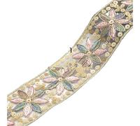 Lace Trim Ribbon， Embroidered Lace Printed Ribbon Multicolor 2 Yards(Color-03)