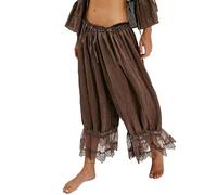 Lace Trim Trousers,Womens Long Bloomer Pants- Casual Elastic Waist Pajamas Pants Elegant Ruffle Hem Knee Length Shorts Fashion Parachute Pant Lightweight Breathable Summer Trousers