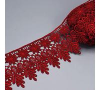 Lace Trim,Vintage Ribbon 3.1" Embroidery Flower with Fringe Leaf Edge for DIY Crafts, Sewing(Wine Red,2.1 Yards)