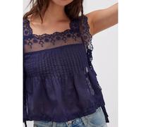 Lace-Trimmed Eyelet Square Neck Top- Navy Blue Tanks Everyday The Label Navy L