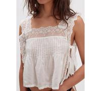 Lace-Trimmed Eyelet Square Neck Top- White Tanks Everyday The Label White L