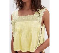 Lace-Trimmed Eyelet Square Neck Top- Yellow Tanks Everyday The Label Yellow M