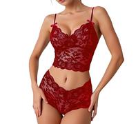 Lace Underwear Set for Women - Sexy Nightwear With Non-Wired Corset Sheer Tank Top Comfy Square Neck Stockings - White Plus Size