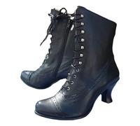 Lace Up Ankle Boots for Women Wide Fit Gothic Steampunk Boots Ladies High Heels Victorian Booties Outdoor Round Toe Stiletto Heel Short Boot Fashion Retro Shoes Black