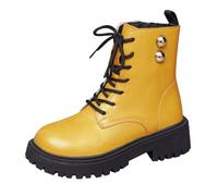 Lace Up Ankle Boots Women Chunky Flat Casual Combat Studded Booties Yellow 5.0