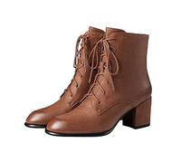 Lace-Up Ankle Boots Women's Victorian Boots Lace-Up Boots with Block Heel Retro Lace-Up Boots Gothic Boots Combat Boots Lace Up Ankle Boots Black Boots Faux Leather Short Shaft Boots, brown, 4