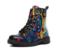Lace-Up Artistic Floral Combat Boots for Girls and Boys, Slip-Resistant Casual Motorcycle Boots for Men and Women