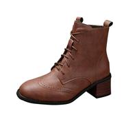 Lace Up Boots Women Faux Leather Stylish Biker Booties Solid Color Chunky Heel Side Zipper Retro Comfortable Casual Ankle Boots Work Leisure