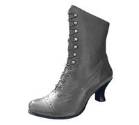 Lace Up Boots Women Waterproof Vintage Mid Calf Booties Side Zipper Comfort Lightweight Round Toe Kitten Heel Casual Wide Fit Ankle Boots Outdoor Walking