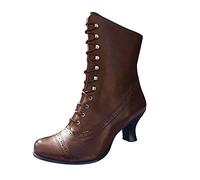 Lace Up Boots Women Wide Fit Comfy Ladies Booties Stylish Classic Side Zipper Block Heel Vintage Steampunk Gothic Ankle Boots
