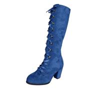 Lace-up Boots Women's High Boots Suede Winter Boots Riding Boots Low With Heel Slip On Boots High Heels Winter Women's Shoes Classic Winter Shoes Autumn Boat Shoes, blue, 8.5 UK