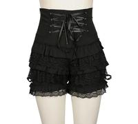 Lace-up high-Waisted Shorts Ruffled lace Bloomer Shorts-Black-L