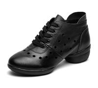 Lace-Up Jazz Shoes for Women Breathable Dance Shoes 4Cm Heel Modern Teaching Practice Professional Competition Sneakers,Black,6.5 UK