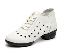 Lace-Up Jazz Shoes for Women Breathable Dance Shoes 4Cm Heel Modern Teaching Practice Professional Competition Sneakers,White,6.5 UK
