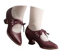 Lace-up Leather Shoes for Women, Elegant Comfortable Openwork Closed Pointed Toe Low Chunky Bridal Heels Vintage Dirndl Mary Janes for Oktoberfest Wedding Date Party Daily Wear