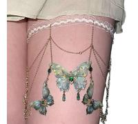Lace Up Leg Chain For Women Stylish Butterfly Tassels Thigh Chain Fashionable Accessory Body Jewelry Decoration Music Festival Accessory