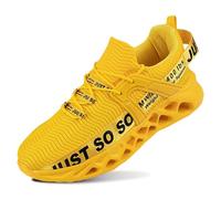 Lace-up Sneakers Breathable Fabric Running Shoes Lightweight Trainers Fitness Sports Shoes(Fz0031 Gelb,8.5 UK)