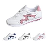 Lace Up Sneakers Womens Leather Low Top Casual Tennis Shoes，Ladies Casual Lightweight Comfortable Non-Slip Soft Sole Walking Shoes for Daily Wear Work Office and Party Size 5.5 Pink