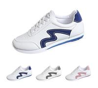 Lace Up Sneakers Womens Leather Low Top Casual Tennis Shoes，Ladies Casual Lightweight Comfortable Non-Slip Soft Sole Walking Shoes for Daily Wear Work Office and Party Size 4.5 Blue