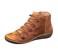 Lace-up Wedge Boots Arch Support Boots for Women Premium Orthopedic Ankle Boots Vintage Leather Comfortable Cute Side Zip Wedge Booties Fashion Anti-Slip Winter Casual Shoes Office Dress (Brown-01, 4)