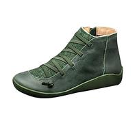 Lace-up Wedge Boots Arch Support Boots for Women Premium Orthopedic Ankle Boots Vintage Leather Comfortable Cute Side Zip Wedge Booties Fashion Anti-Slip Winter Casual Shoes Office (Green-01, 6.5)