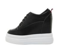 Lace Up Wedge Heel Trainers,Non Slip Hidden Heel Platform Shoes,Women Casual Sneakers Wedge,Height Increasing,Comfort Cushioned,for Girls(7cm Inner Height Increase) Black