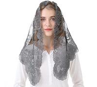 Lace Veil Mantilla Catholic Church Chapel Veil Head Covering Latin Mass, Grey&black, One Size
