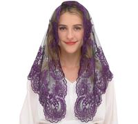 Lace Veil Mantilla Catholic Church Chapel Veil Head Covering Latin Mass, Purple&black, 47.3" across by 23.6" front to back