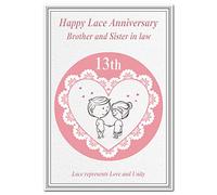 Lace Wedding Anniversary cards 13th Year 13 Thirteen Happy Milestone Greeting (Brother and Sister in law card - Couple in Heart)