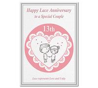 Lace Wedding Anniversary cards 13th Year 13 Thirteen Happy Milestone Greeting (Special Couple card - Couple in Heart)