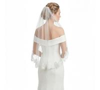 Lace Wedding Veils for Brides, 1 Tier Embroidered Bride Veil with Metal Comb, Soft Tulle Fingertip Lace Veils for Weddings, Engagement Parties, Bridal Showers, Bachelorette Parties