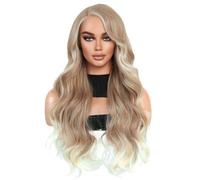 Lace Wig 70cm 28 Inch Creative Wear Synthetic Lace Front Wig Side-parted Long Wave Gradient Color Wig Wigs Women
