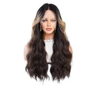Lace Wig Creative Daily Wear T-shaped Forehead Lace Wig Female Highlighted Middle Parted Wavy Long Curly Synthetic Wig Set Wigs Women