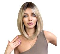 Lace Wig Women's Shoulder-length Straight Wig with Gradient Bangs and Natural Synthetic Full Head Wig Wigs Women