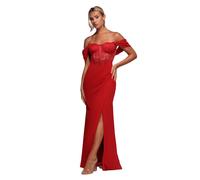 Lace wing bodice dress for women Goddiva Maxi Rouge 42