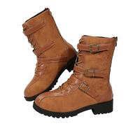 Laced Ankle Boots for Women, Womens Ankle Boots Lace-up with Buckle Strap Suede Combat Short Boot Round Toe Low Heel Casual Booties Western Style Cowboy Pull On Combat Hiking Shoe Footwear Yellow